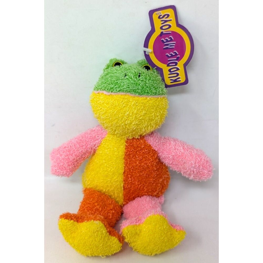 Vintage Kellytoy Terry Cloth Frog Plush Stuffed Animal Baby Color Block 2001 NEW